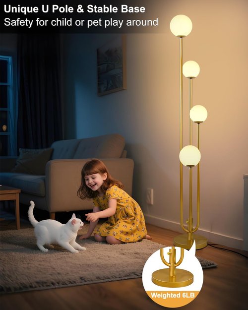 Lightdot Gold Globe Floor Lamp - Dimmable 4-Light Modern Design with 3000K Bulbs for Living Room & Bedroom Decor