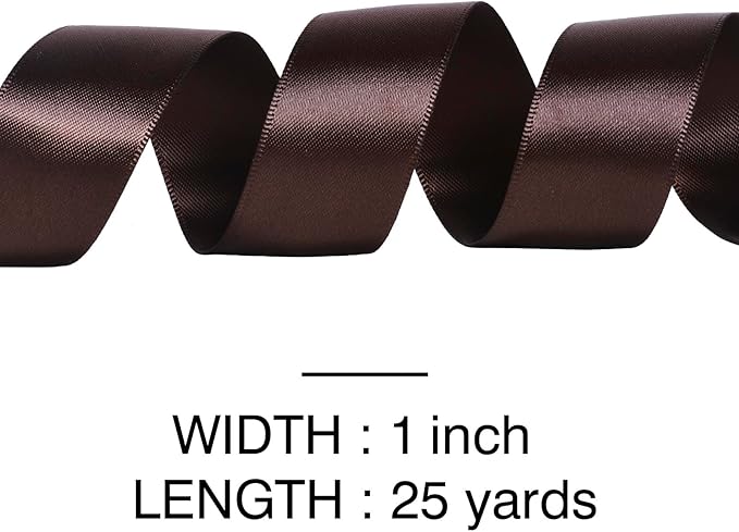 YAMA Brown Double Faced Satin Ribbon, 1 Inch 25 Yards, Great for Crafts Bows Flower Bouquet Wedding Home Decor Gift Wrapping
