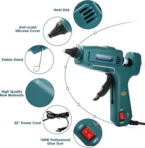 MAXDONE Hot Glue Gun Kit - Heavy Duty 100W Full Size Craft Glue Gun with 12 Glue Sticks (0.43" x 8")
