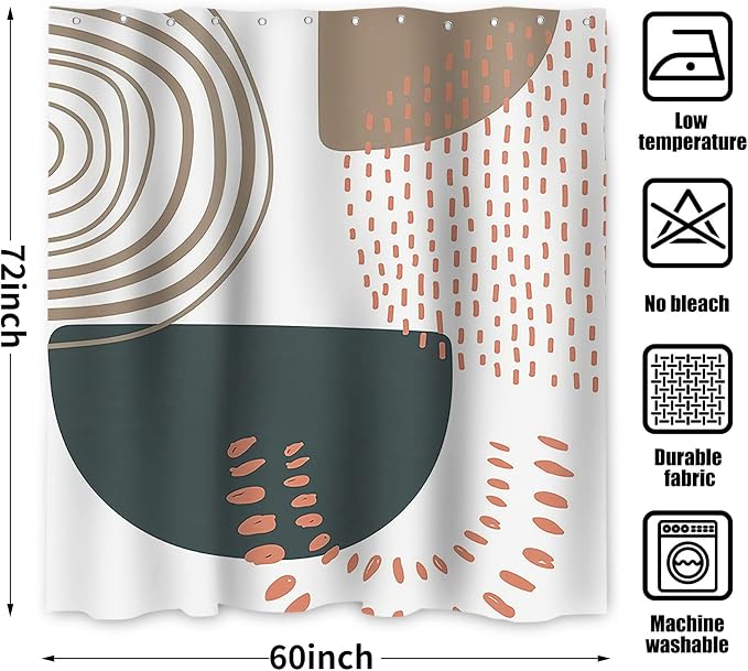 Boho Shower Curtain, Mid Century Modern Abstract Minimalist Beige Neutral Machine Washable Waterproof Fabric Stall Size for Bathroom Decor Bathtub with Hooks 60Wx72H