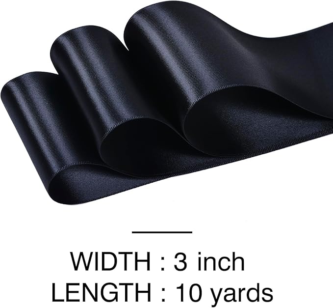 YAMA Black Double Faced Satin Ribbon, 3 Inch 10 Yards, Great for Crafts Bows Flower Bouquet Wedding Home Decor Gift Wrapping