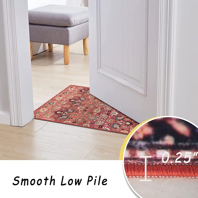 vivorug Round Rug 6ft Vintage Round Area Rug Non-Slip Indoor Carpet for Living Room Bedroom Entryway, Stain Resistant Home Decor Circle Rug, Cherry Red/Spice