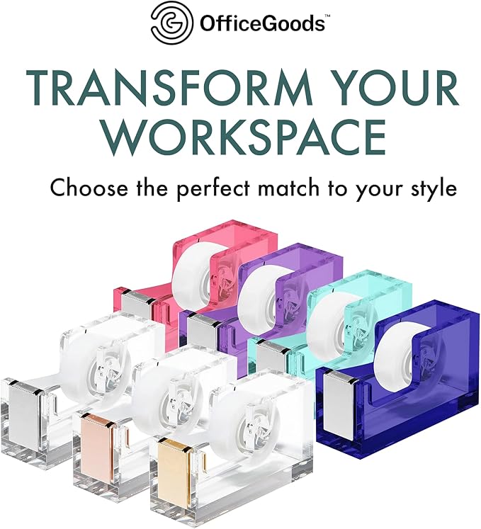 OfficeGoods Acrylic Tape Dispenser – Modern Desk Organizer for Office Supplies – Heavy Duty Refillable Tape Holder for Home and School Crafting – Stylish Desktop Accessory for Gift Wrapping, Green