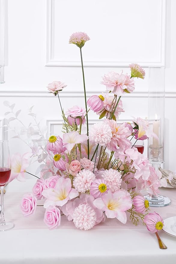 2pcs19inch Pink Free Standing Flowers Ball Bouquet Artificial Rose Arrangements Balls for Wedding Centerpieces Tables Chair Aisle Runner Flowers Decoration