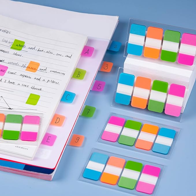 Golcellia 480 Pieces Sticky Tabs Transparent Sticky Notes, Colored Page Markers for Bookmarks, Writable and Repositionable Index Annotation Tabs