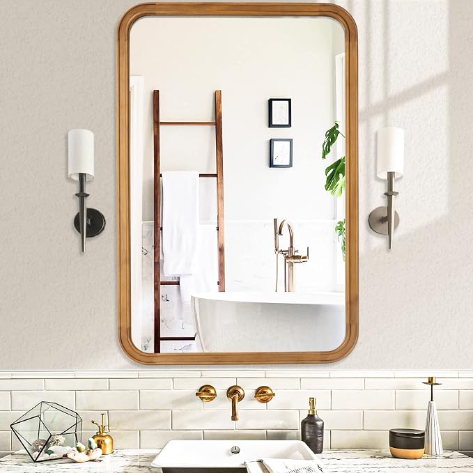 WallBeyond Wood Framed Mirrors for Bathroom, 24x36 Inch Wooden Frame Wall Mirror Farmhouse Wall Mounted Rectangle Mirror for Vanity (Horizontal/Vertical)