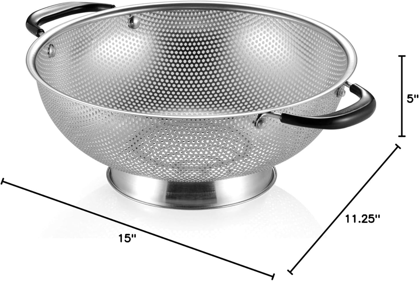 Tiawudi 5-Quart Stainless Steel Colander - Easy Grip Micro-Perforated Strainer with Heat-Resistant Handles