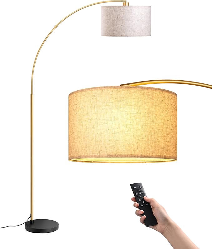 EDISHINE 78.3" Gold Arched Floor Lamp with Remote, Mid Century Modern Reading Light Over Chair, Tall Arc Standing Lamp for Living Room, Home Office, Reading Room, Dining Room, Dimmable Bulb Included