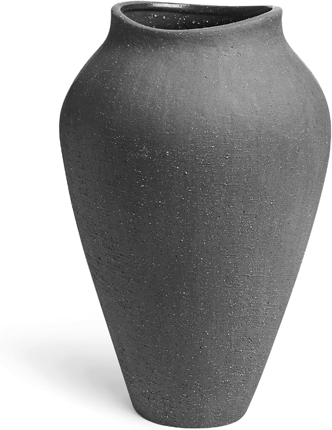 Ceramic Vase - Large 11.8 Inch Tall Floor Vase for Centerpieces, Farmhouse Rustic Minimalist Home Decor for Living Room, Enterway, Wedding (Sandstone Dark Gray)