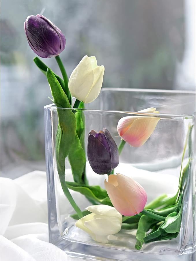 FiveSeasonStuff Real Touch Tulips Artificial Flowers – 15 Stems Faux Tulip Bouquet in Gift Box for Wedding, Home Decor, Party, Floral Arrangements (Beyond Purple)