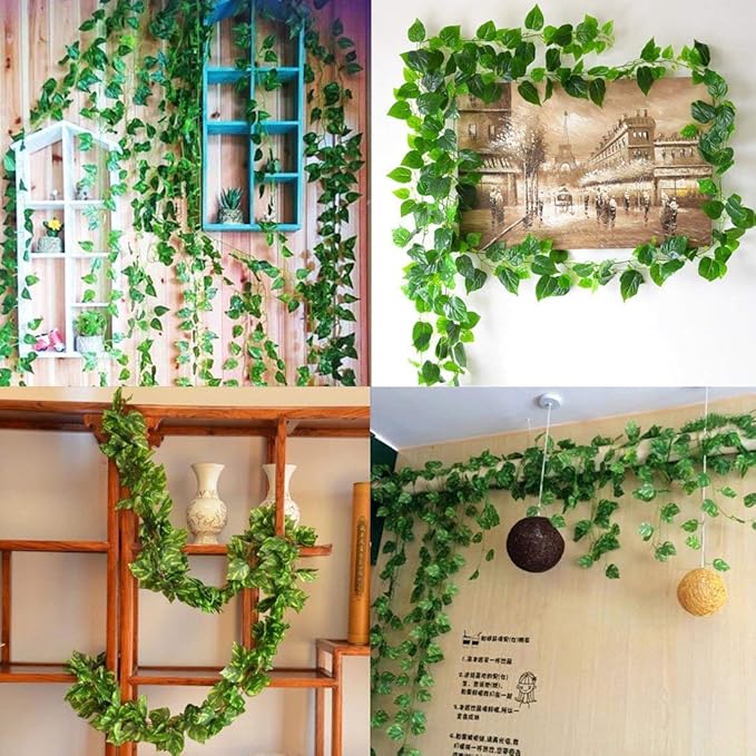84 feet Artificial Vines Greenery Garland Fake Hanging Leaves Faux Foliage Plants for Wedding Party Garden Home Kitchen Office Wall Decorations (Scindapsus/12 Strands)