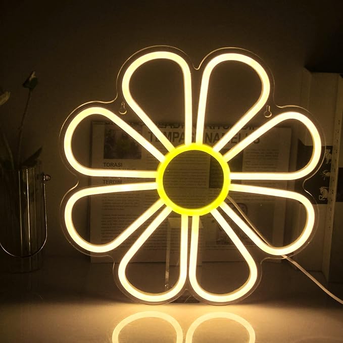 Flower Neon Signs Warm White LED Neon Light for Wall Decor Flowers Shaped Light up Sign for Bedroom, Christmas Gift, Shop, Teen Room, Dormitory (12.6 x12.6 inch)