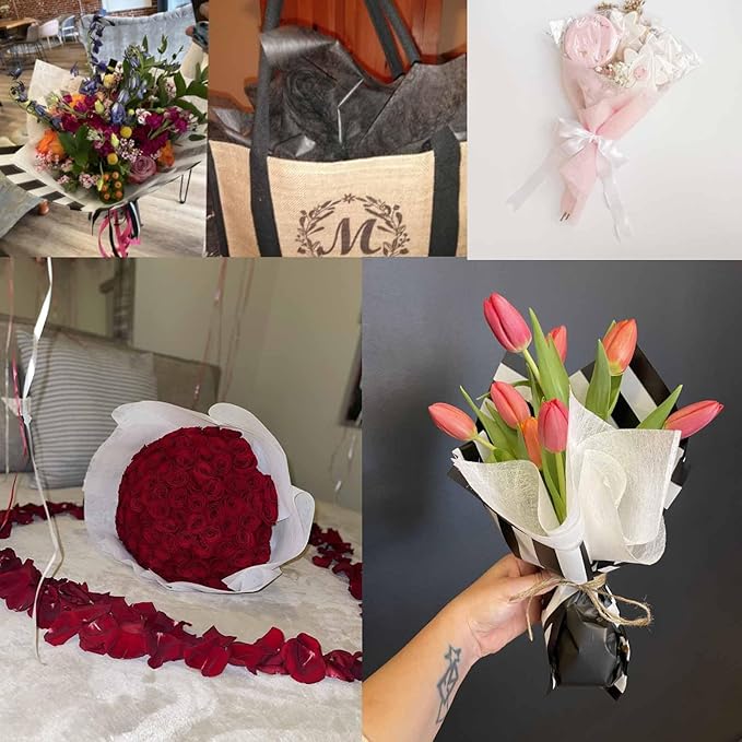 FAYADA Flower Wrapping Paper Bouquet, Korean Cotton Wrapping Flower Paper,Withdrawable Lining Paper,40 Small sheets Non-Woven Waterproof Flower Bouquet Wrapping Paper for Fresh Flowers (Brown)