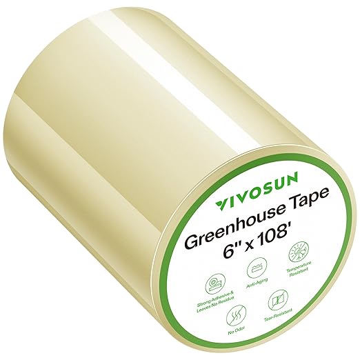 VIVOSUN Greenhouse Repair Tape, 6.3 mil 6" x108' Weatherproof Clear Poly Patch Tape, Heavy Duty Greenhouse Sheeting Coverings Film Tape for Plastic Sheeting and Tents
