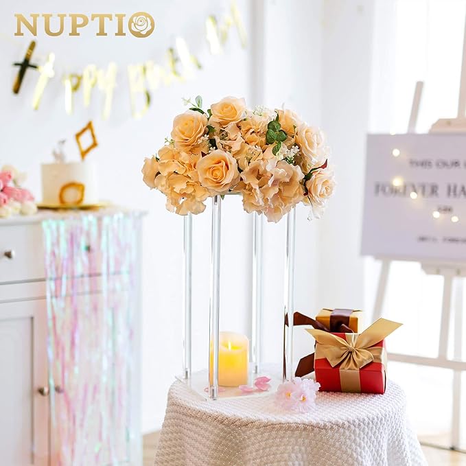 NUPTIO Flower Ball Arrangement Bouquet - 2 Pcs 14.2 inch Diameter Champagne Fake Flowers Roses Balls for Centerpieces Tables - Artificial Rose Arrangements for Wedding Centerpiece Table Decorations