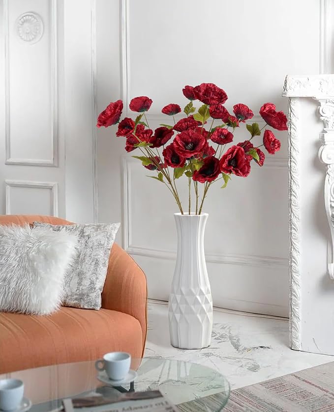 30 Heads 6 PCS Red Poppy Flowers Artificial Flowers Silk Flowers 32 in Poppy Flowers for Wedding Home Party Table Centerpiece Arrangement Decoration (Red)
