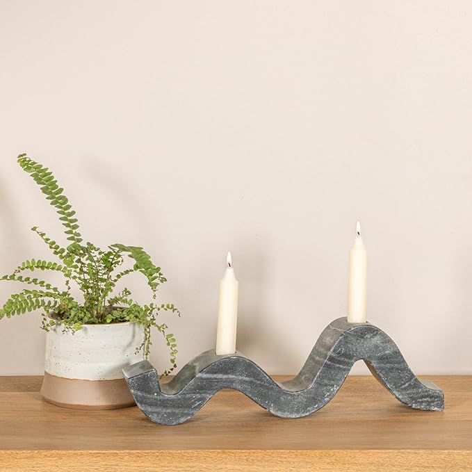 Bloomingville Marble Wave Double Taper Candle Holder, Grey