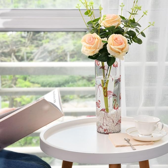 Vase Plastic Vase Elegant Cylinder Flower Vase Shatterproof Decorative Centerpiece for Home Table Office Weddings Events (11.8 x 3.9 in)