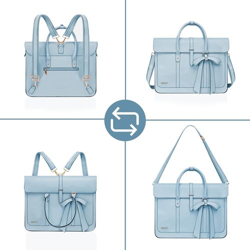 MOSISO Laptop Bag - Stylish 15-15.6 Inch PU Leather Convertible Backpack & Messenger Bag | Air Blue