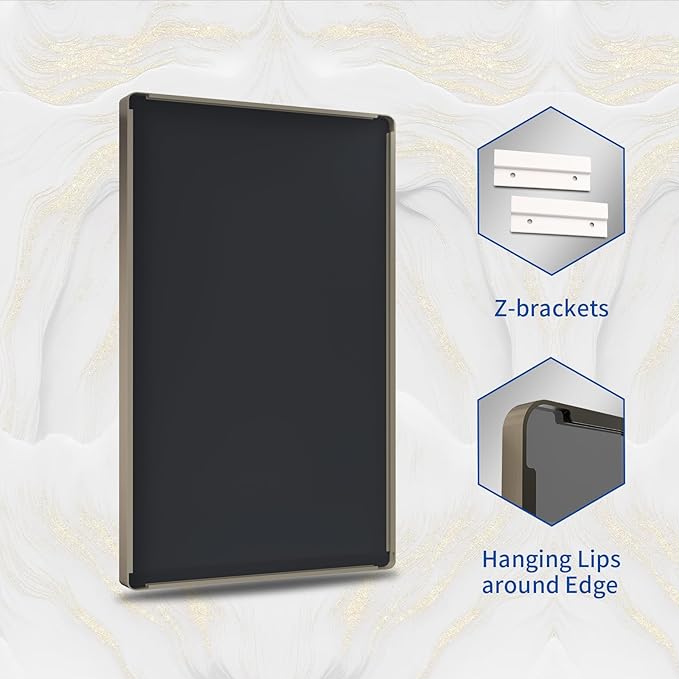 WEER Bronze Framed Modern Wall-Mounted Bathroom Mirror, 55"L x 36"W, Brushed Bronze Aluminum Frame, Shatterproof Tempered Glass, Rounded Rectangle, Horizontal/Vertical Mounting
