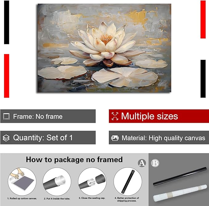 Ethereal white lotus floating on Crystal Waters poster vintage oil painting printwall art soft blush and gold accents serene home and office decor dreamy 24x36in Frameless