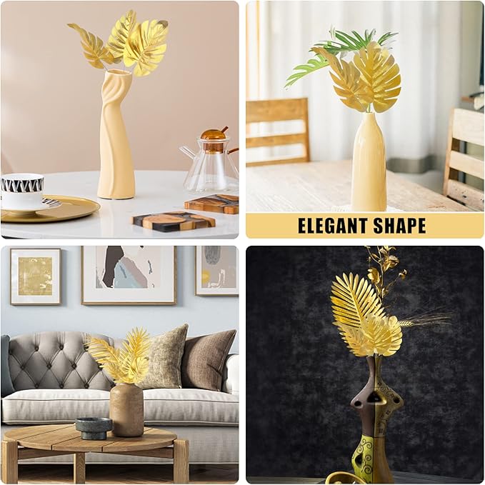 CCINEE 24PCS Golden Artificial Palm Leaves, Faux Monstera Leaves Simulation Safari Leaves with Stems for Home Hawaiian Luau Party Jungle Beach Theme Party Decoration