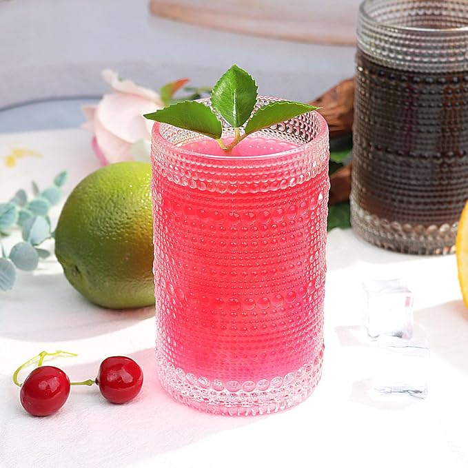 Hobnail-Drinking Glasses 13oz Vintage Glassware Sets Cocktail Juice Glasses Set of 6