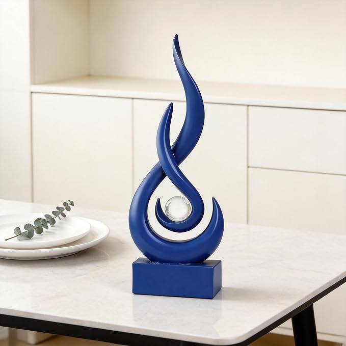 Modern Abstract Art Table Decoration,Resin Flame Statue Modern Centerpiece Ornaments for Living Room Great Gift Idea Home Decor,Collectibles (Pure Blue)