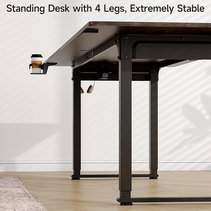 ONBRILL Standing Desk, 71x32 Inches Rectangle Stand Up Desk with 4 Legs, Dual Motor and Memory Controller, Adjustable Height from 28-46 Inches for Home and Computer Workstation, Rustic Brown