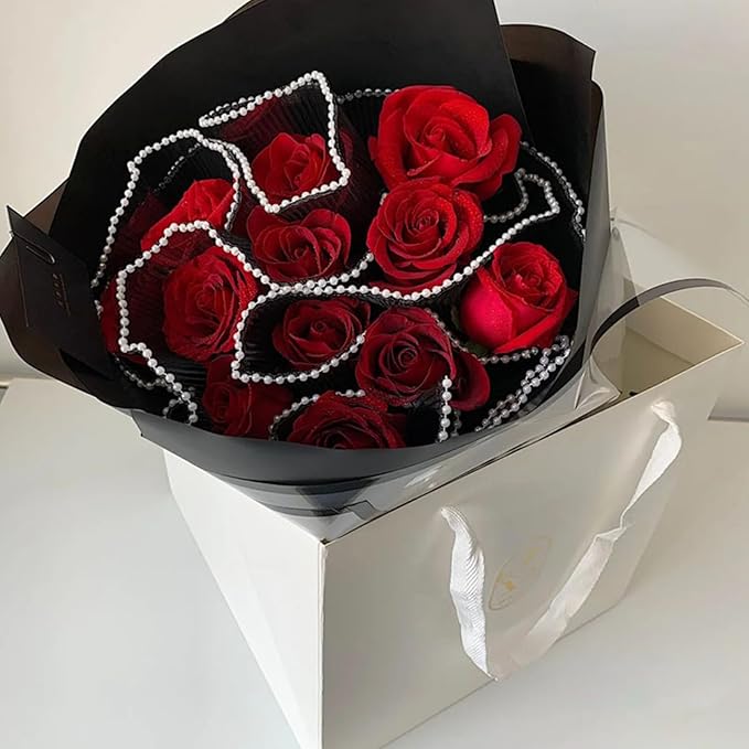 KIMOBER 4.3 Yards Black Flower Wrapping Mesh Paper,Pearl Edge Wrinkled Wavy Net Yarn Flower Wrapping Mesh Paper for Valentine's Day Mother's Day Wedding Florist Supplies(Black)