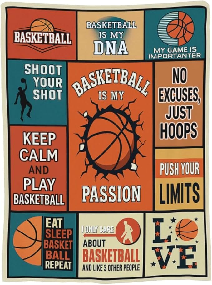 Basketball Blanket for Boys Basketball Sport Throw Blanket Soft Cozy Fleece Fuzzy Stuffed Plush Flannel Gifts for Girls Women Kids Adults 60"X80"