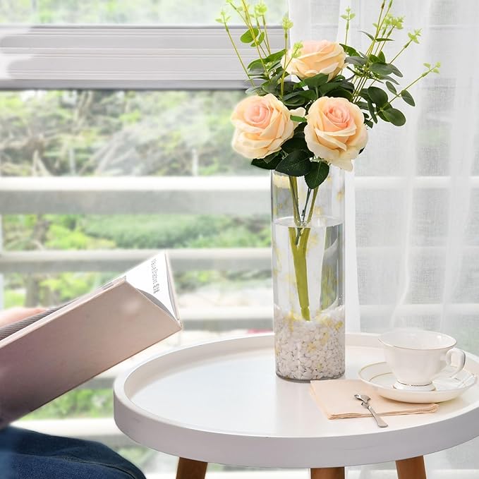 Vase Plastic Vase Elegant Cylinder Flower Vase Shatterproof Decorative Centerpiece for Home Table Office Weddings Events (11.8 x 3.9 in)