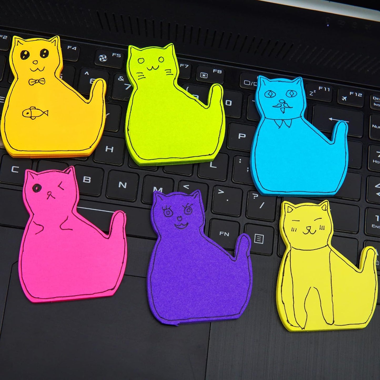 Skiennix Cute Cat Sticky Notes - 6-Pack Kawaii Designs in 6 Bright Colors for Cat Lovers