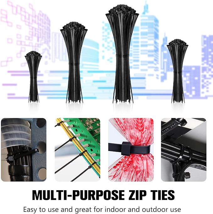 Cable Zip Ties,400 Pack Black Assorted Sizes 12+8+6+4 Inch,Multi-Purpose Self-Locking Nylon Cable Cord Management,Plastic Wire Ties for Home,Office,Garden,Workshop. By HAVE ME TD