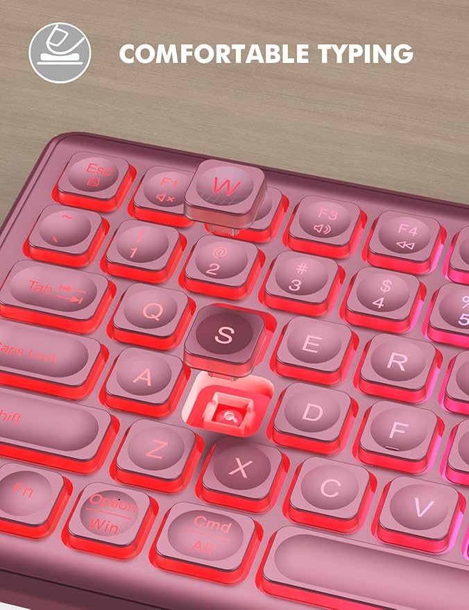 Wireless Keyboard and Mouse Combo, RGB Backlit, Rechargeable & Light Up Letters, Full-Size, Soft Typing, Sleep Mode, 2.4GHz Quiet Keyboard Set for Mac, Windows, Laptop, PC, Trueque (Wine Red)