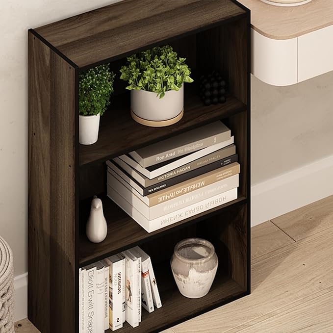 Furinno PASIR Book Shelf, 3-Tier Bookshelf, Storage Shelves Bookcase, 9.7 x 23.7 x 31.5, for Living Room, Bedroom, Home Office, Columbia Walnut