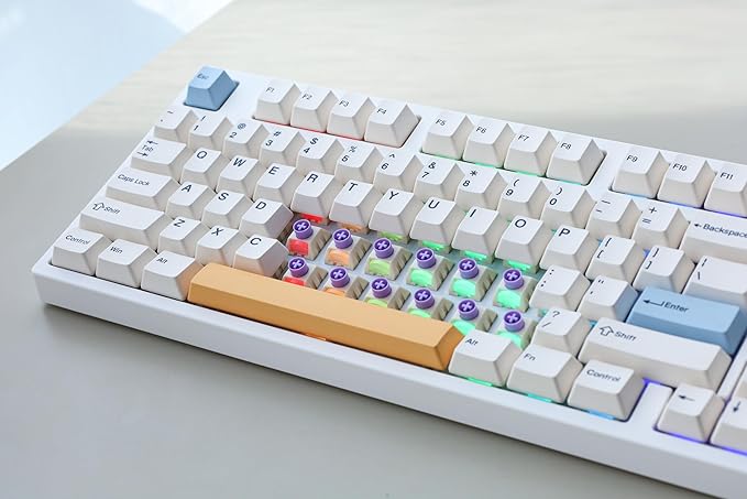 NJ98 Wireless Custom Mechanical Keyboard with Screen Knob 96% Hot Swappable RGB Keyboard Mac Windows (White, Steel Plate - Box Taro Ice Cream Pro)
