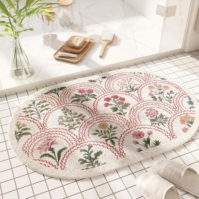 vctops Oval Bathroom Rugs, Spring Floral Print Absorbent Microfiber Bath Rugs, Non Slip Quick Dry Bath Mats for Bathroom Floor, Tub and Shower, Home Decor Accessories (Oval D,24"x35")