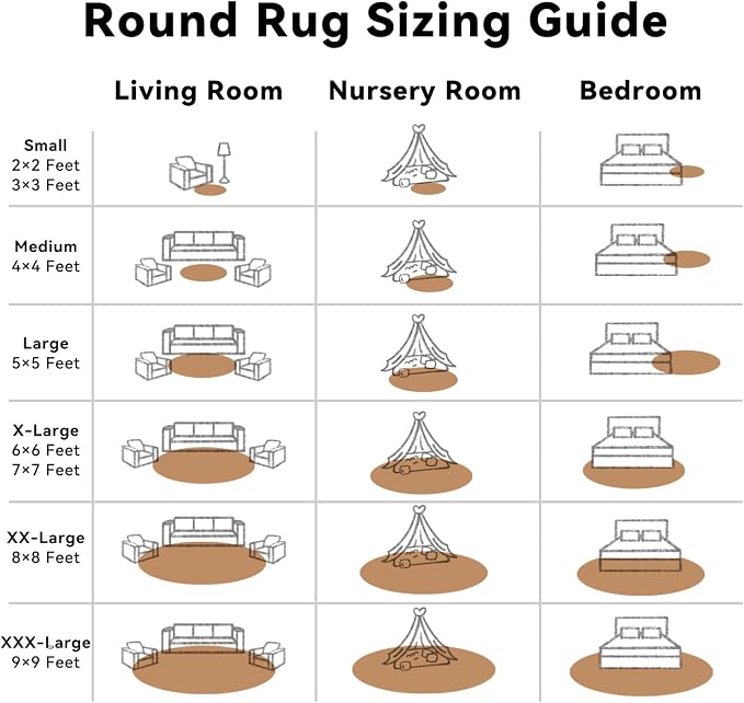 OLANLY Khaki Round Rugs for Bedroom - Machine Washable, 4 ft Circle Area Rugs for Living Room, Soft and Fluffy Shaggy Carpet for Teen Girl and Boys, Nursery Rooms, Dorms, Home Decor Aesthetic