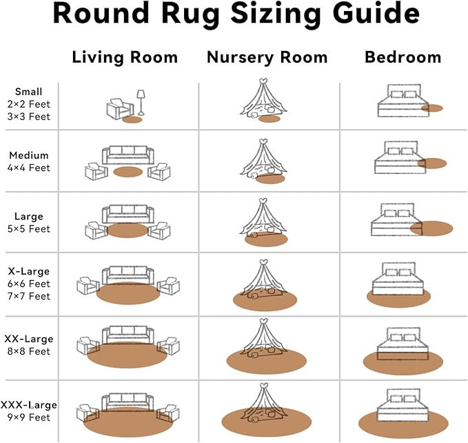 OLANLY Khaki Round Rugs for Bedroom - Machine Washable, 2 ft Circle Area Rugs for Living Room, Soft and Fluffy Shaggy Carpet for Teen Girl and Boys, Nursery Rooms, Dorms, Home Decor Aesthetic