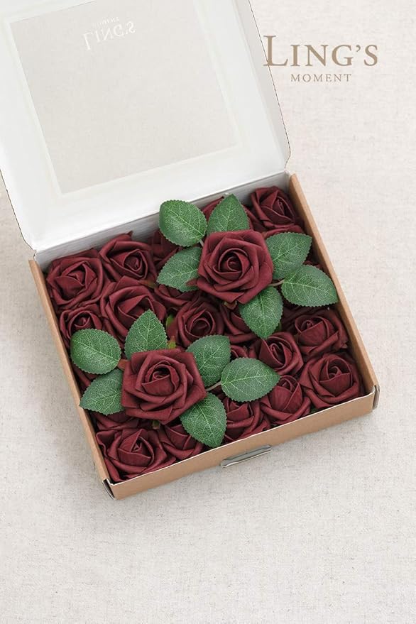 Ling's moment Artificial Flowers Burgundy Rose Buds and Small Roses w/Stem for DIY Wedding Bouquets Centerpieces Arrangements Party Baby Shower Home Decorations