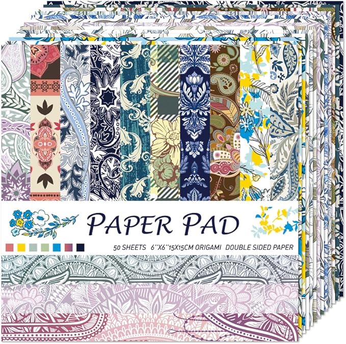 Square Origami Paper 6x6 Double Sided 50 Sheets 50 Colors 70GSM Origami Kit Japanese Chiyo Easy Fold Arts Crafts DIY Handwork Baroque