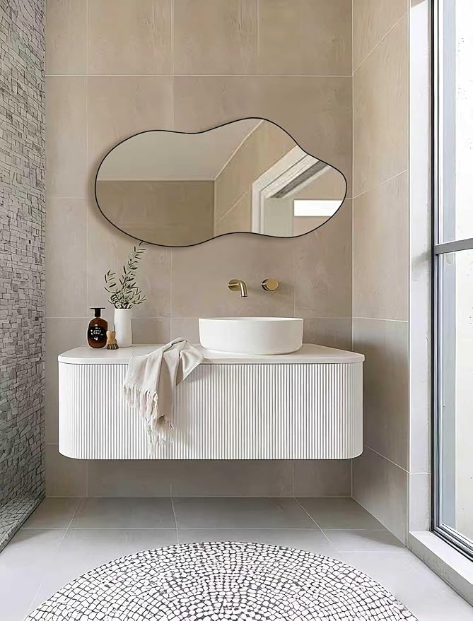 Irregular Wall Mirror 20×36 Inch Wall Mirrors Decorative Black Modern Asymmetrical Abstract Mirror for Bathroom Bedroom Living Room Entryway Hallway
