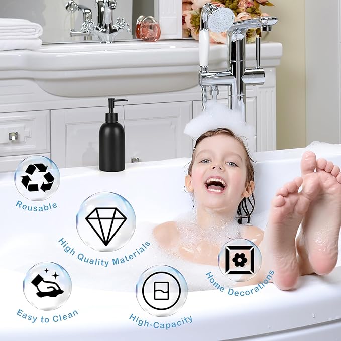 Natheeph 14OZ Ceramic Soap Dispenser Ceramic Soap Pump Dispenser Can Fill Liquid for Bathroom/Kitchen (Black)