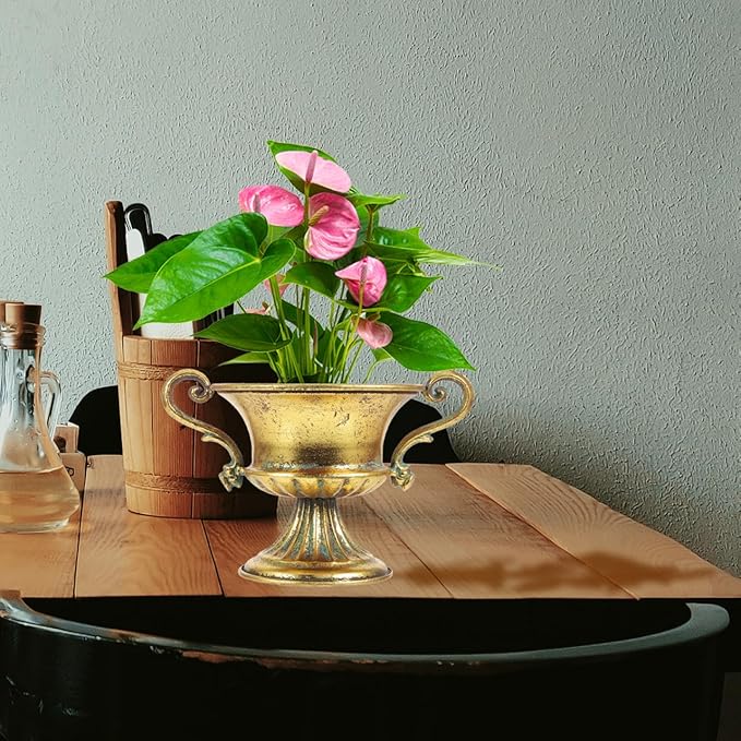 Amosfun 2pcs Vintage Urn Vase Brass Flower Pots Roman Style Trumpet Vases for Centerpieces Garden Patio Front Porch Decoration 9.2 x 6.3 Inch