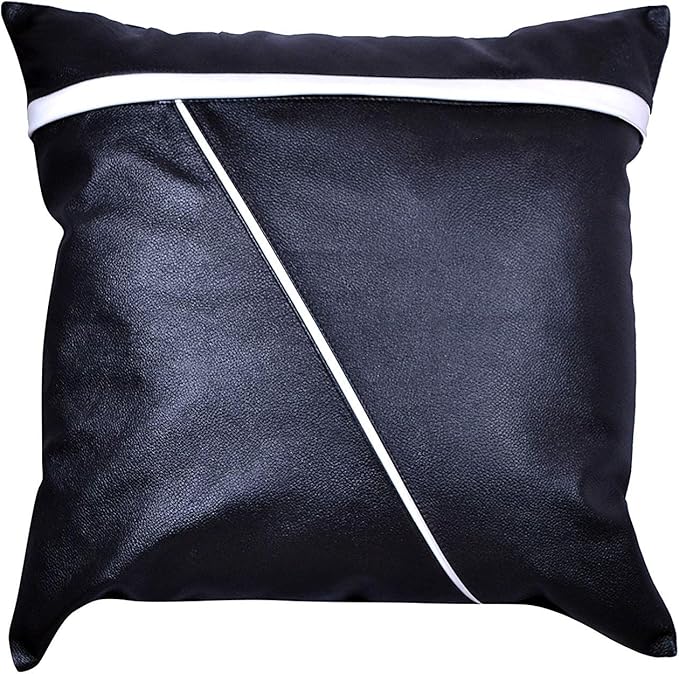D DOLLY LAMB Lambskin Leather Pillow Cover - Sofa Cushion Case - Decorative Throw Covers for Living Room & Bedroom, 16x16 Inches - Blue Pack of 1