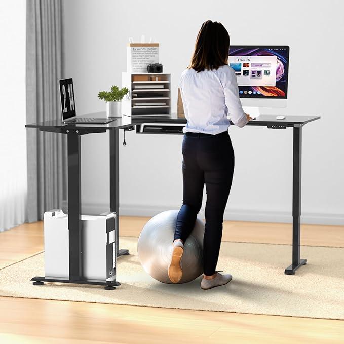 63 x 55 inch L Shaped Standing Desk, Corner Computer Desk, Electric Adjustable Height Stand Up Table, L Sit Stand Desk for Home Office Gaming, Classic Black