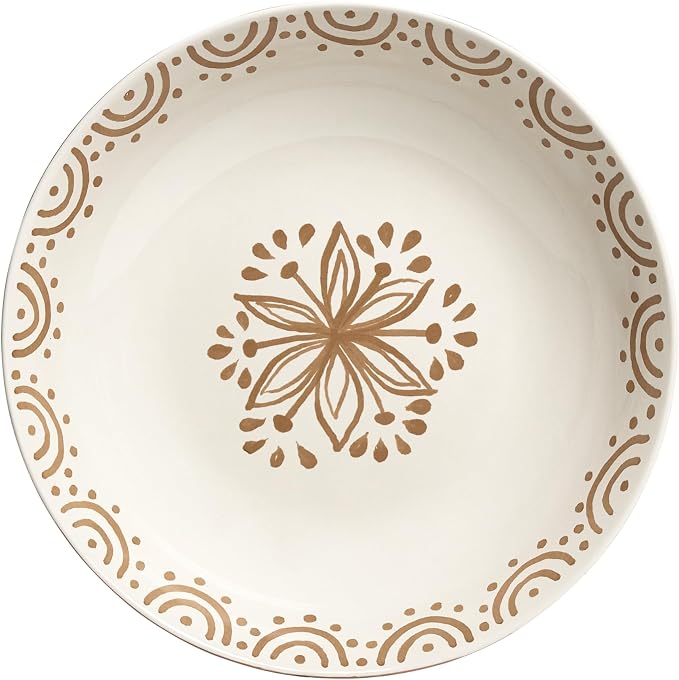 Sango 4-Piece Speckled Stoneware Pasta Bowl Set- Wide Shallow Dinner Bowls with Hand-Painted Rustic Design, Farmhouse Glossy Large Ceramic Bowls for Pasta, Salad & Everyday Meal, Siterra Glazed Garden