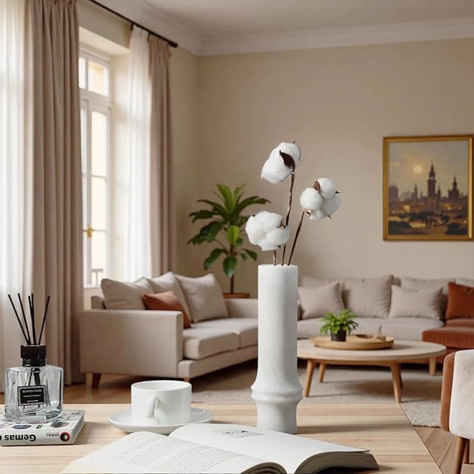 Vase for Home Decor, Marble Bamboo Vase Rustic Vintage Decorations for Living Room, Table, Bathroom, Holiday & Weddings,White Flower Vases (Namib Bianco)