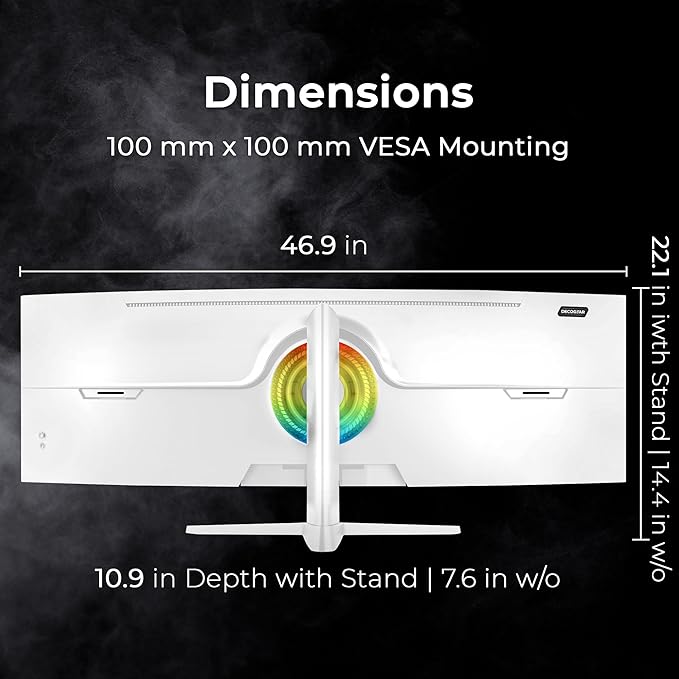 Deco Gear 49" Curved Ultrawide 5K Gaming Monitor, 32:9, 120 Hz, 101% NTSC 100% sRGB, USB-C 65W, Adjustable, Home Office and Entertainment Workstation - Exclusive White Edition